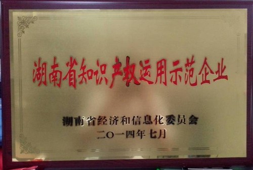 湖南省知識產權運用示范企業2014.7